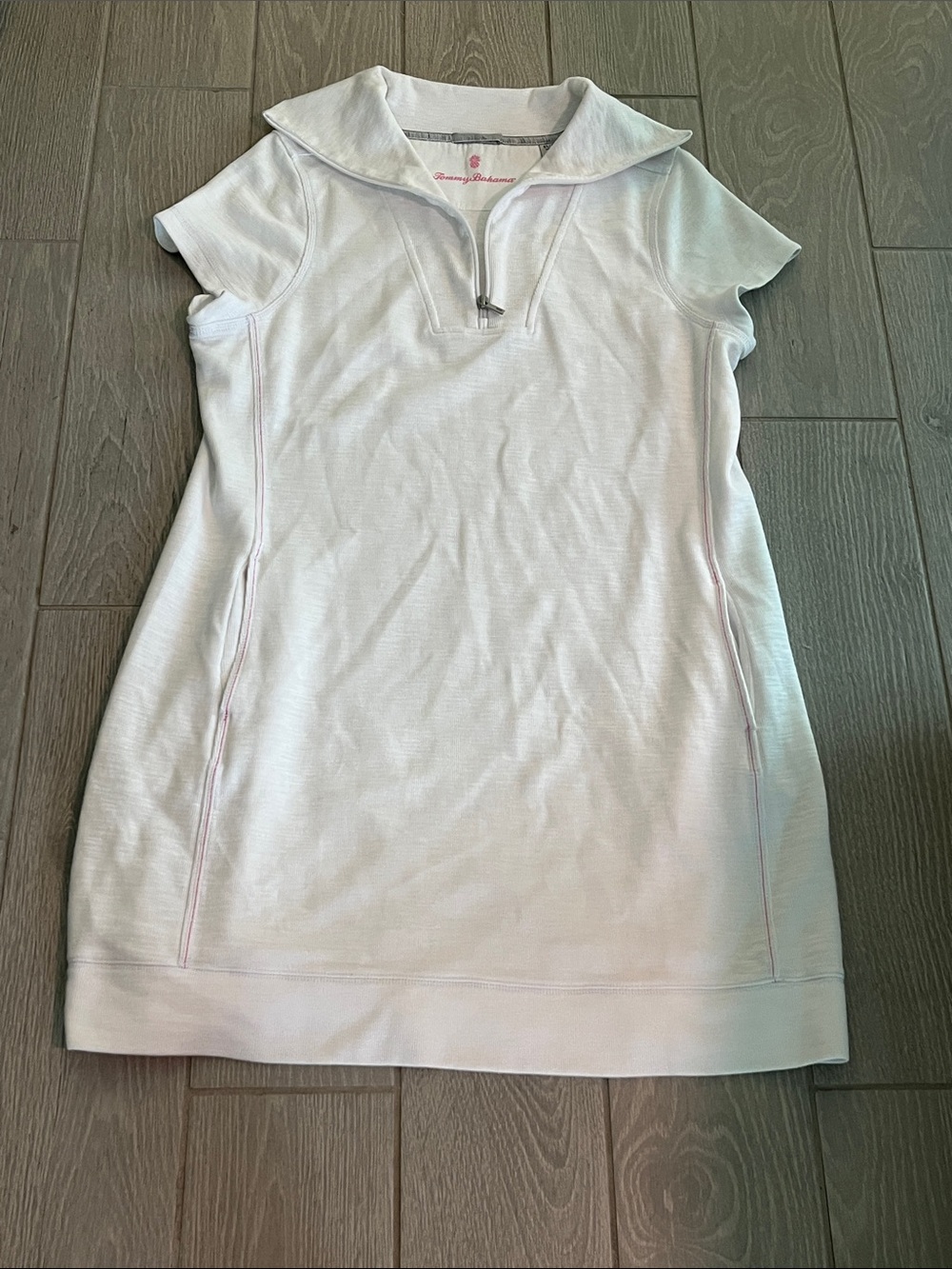 Tommy Bahama White Short-Sleeve Polo Tunic with Zip Placket